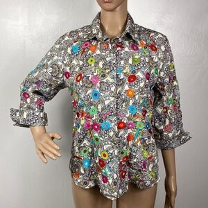 Pong Poco LTD Embroidered Cotton Floral Paisley Long Sleeve Shirt Top Size M